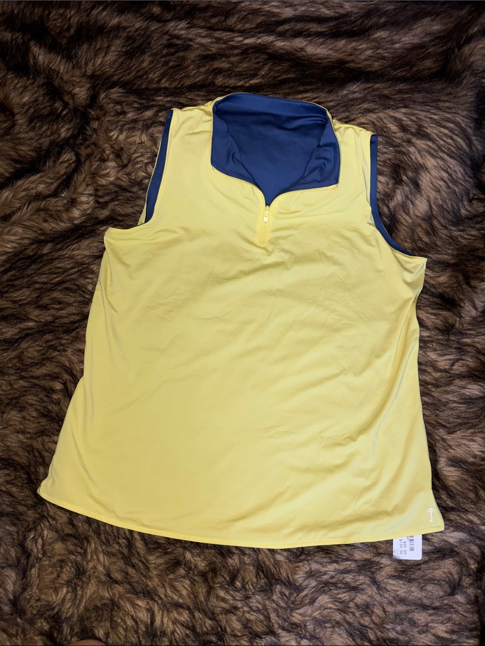 Belyn Key Yellow/Navy reversible Sleeveless Zip Polo Tank Size Large
